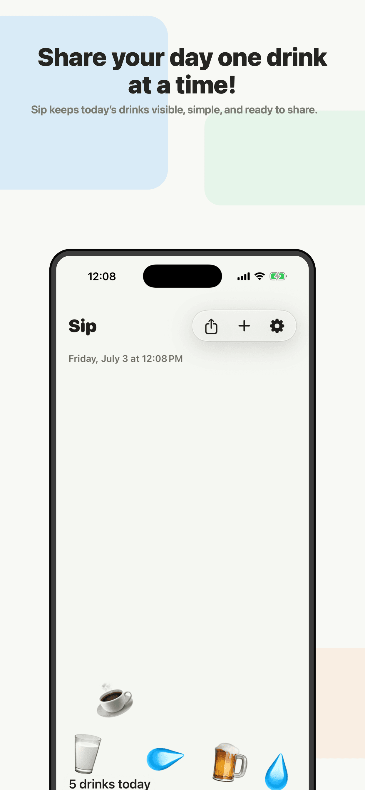 Sip home screen with drinks ready to share.
